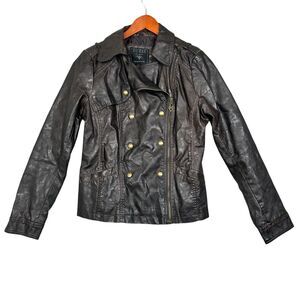 Women's Guess Leather Bomber Jacket (Est. 1981) Size Medium Brown